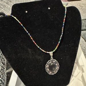 Elegant Black Pendant Necklace with Multicolor Beads